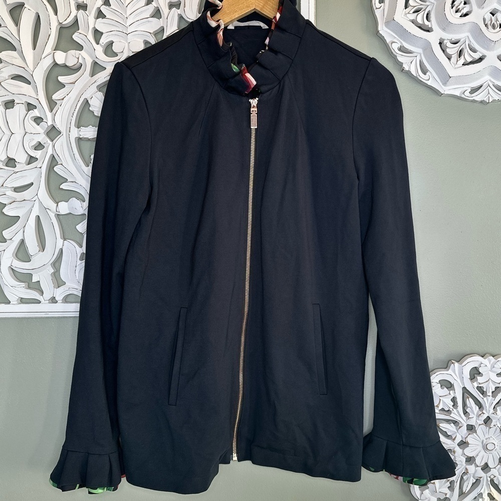 Soft Surroundings Philomena Ruffle Jacket Black Floral Small